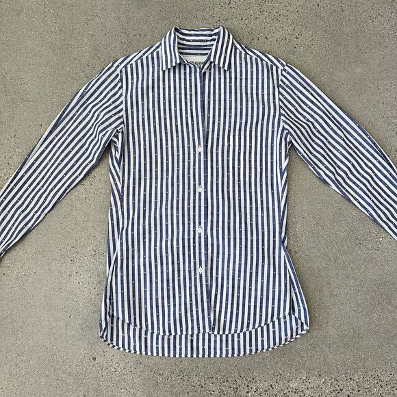 Grayson for Anthropologie Blue & White Stripped Button Down Shirt - Picture 2 of 6